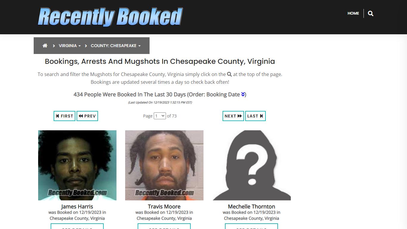 Bookings, Arrests and Mugshots in Chesapeake County, Virginia